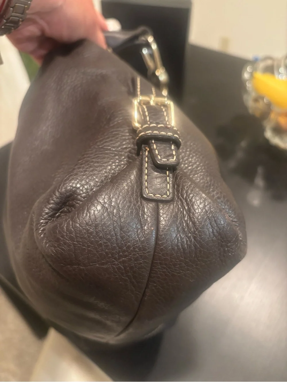 Dooney & Bourke Dark Brown Pebbled Leather Hobo with Gold Hardware